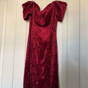 All That Jazz Vintage 90s Burgundy Crushed Velvet Off Shoulder Gown Large